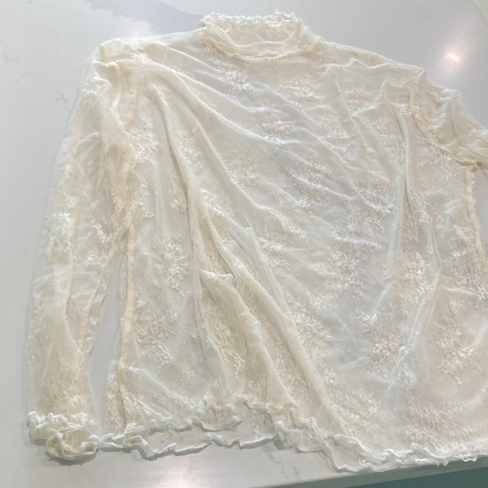 Sheer Lace Mock Neck Layering Top